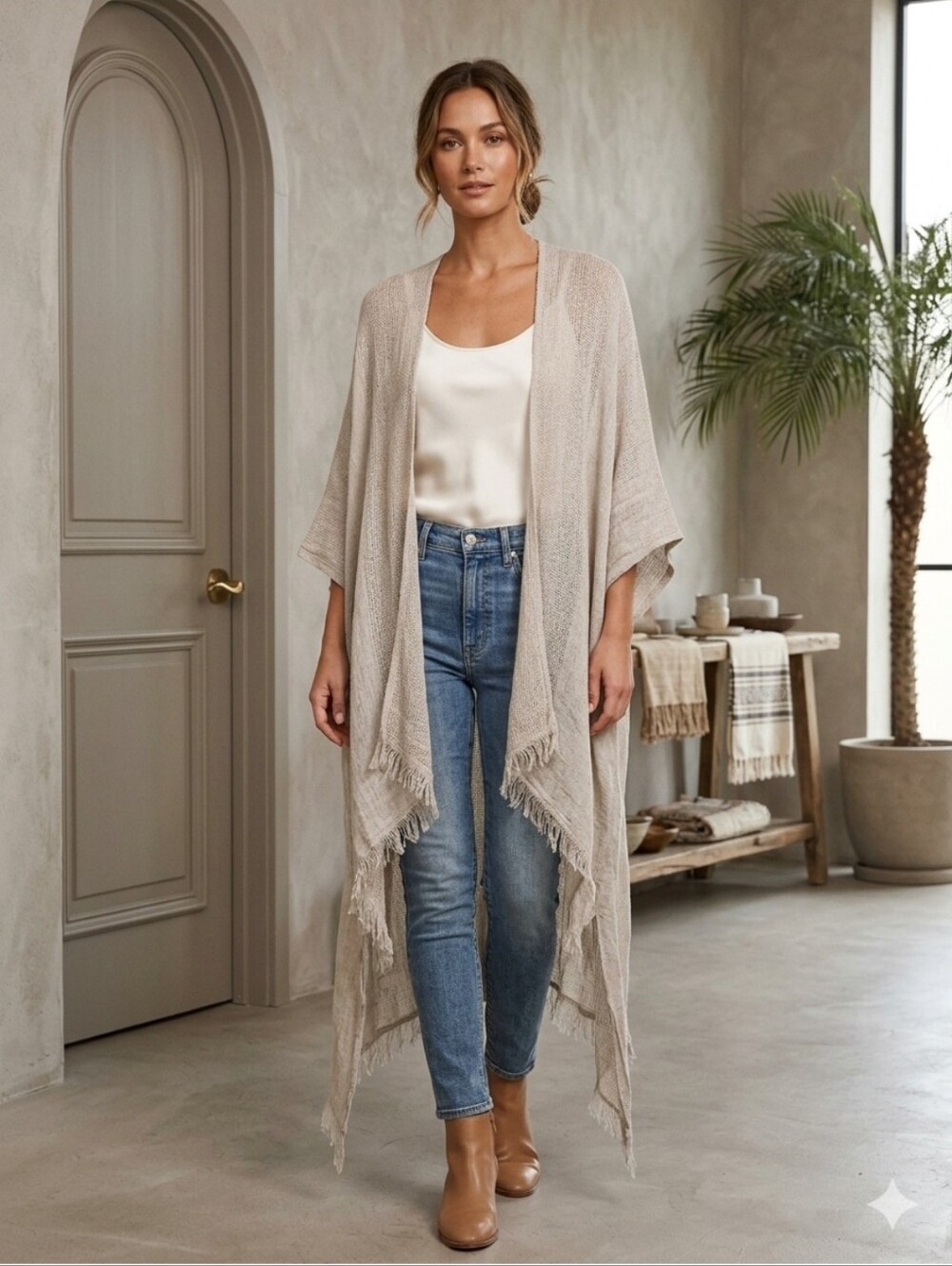 Free People Taupe Tan Dolman Sleeve Distressed Lightweight Cardigan, OS